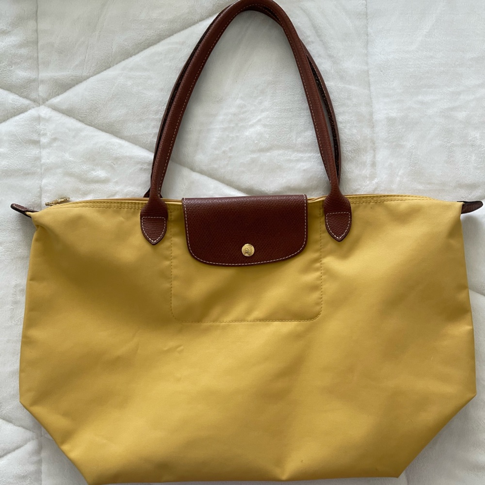 Longchamp Yellow Tote with Brown Details